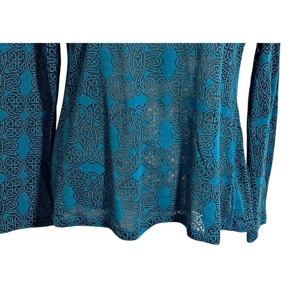 Maurices Sheer Burnout Celtic Shirt Womens XL Long Sleeve V-Neck Top Teal & Blac - Picture 6 of 10